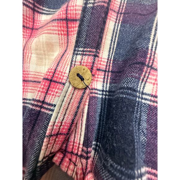 Vintage POMELO USA Large Plaid female top blouse front tie on waist  buttons - Picture 5 of 8